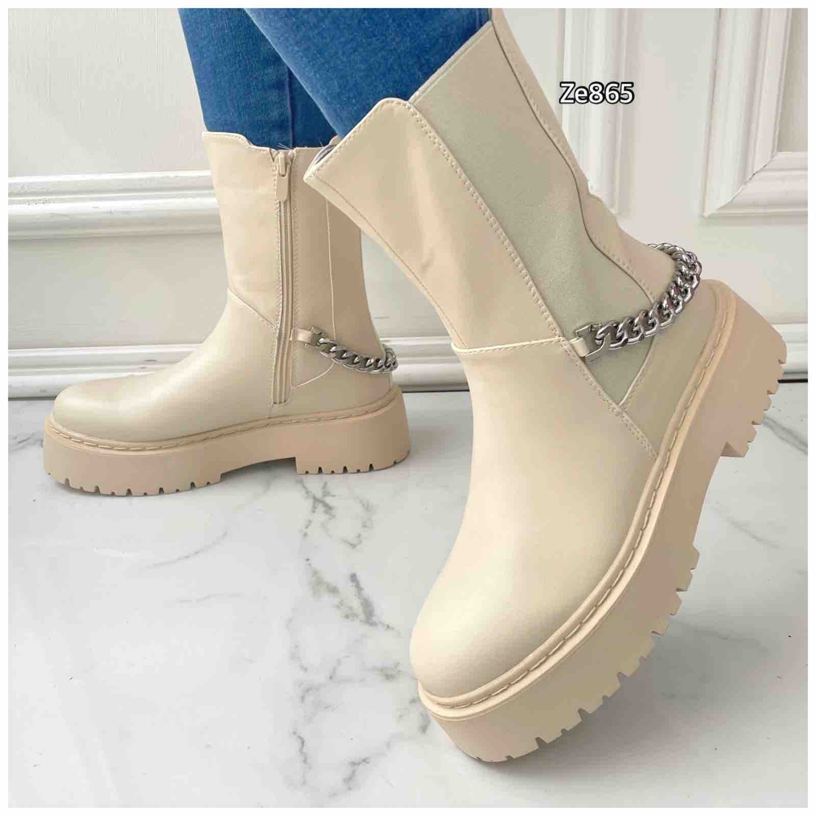 Botin beige cadena suela 4cm Z1194 C15